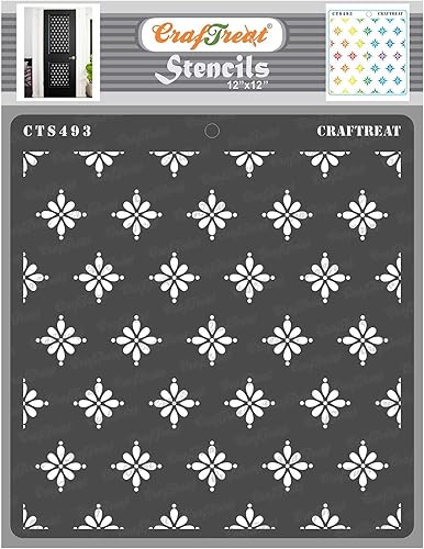 CrafTreat Plantillas de pared reutilizables para pintar en madera, pared, azulejos, lienzo, papel, tela y piso, margaritas punteadas, 12 x 12