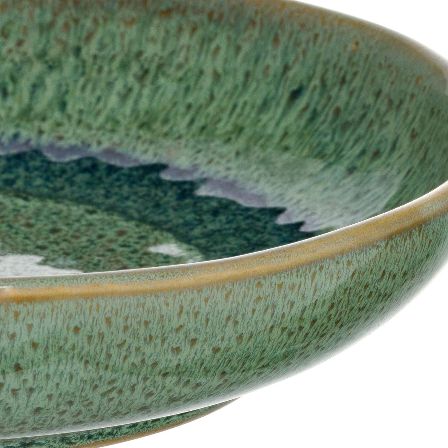 Leonardo Matera 026987 Lot de 2 assiettes creuses, en céramique, passent au lave-vaisselle, avec émail, 2 assiettes rondes en grès, en vert, diamètre : 20,7 cm