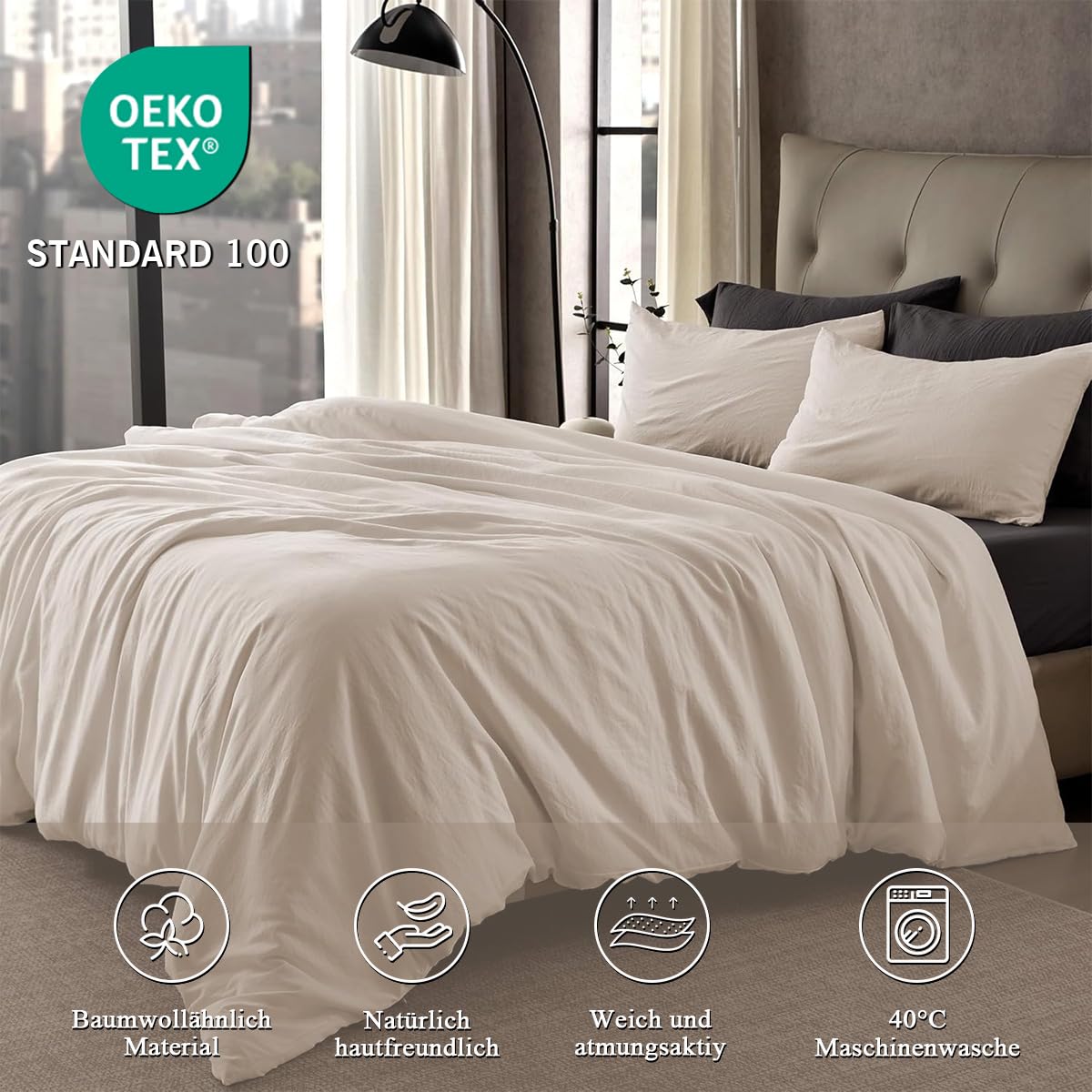 Lanqinglv Biancheria da letto 135 x 200 cm, motivo a righe bianche e