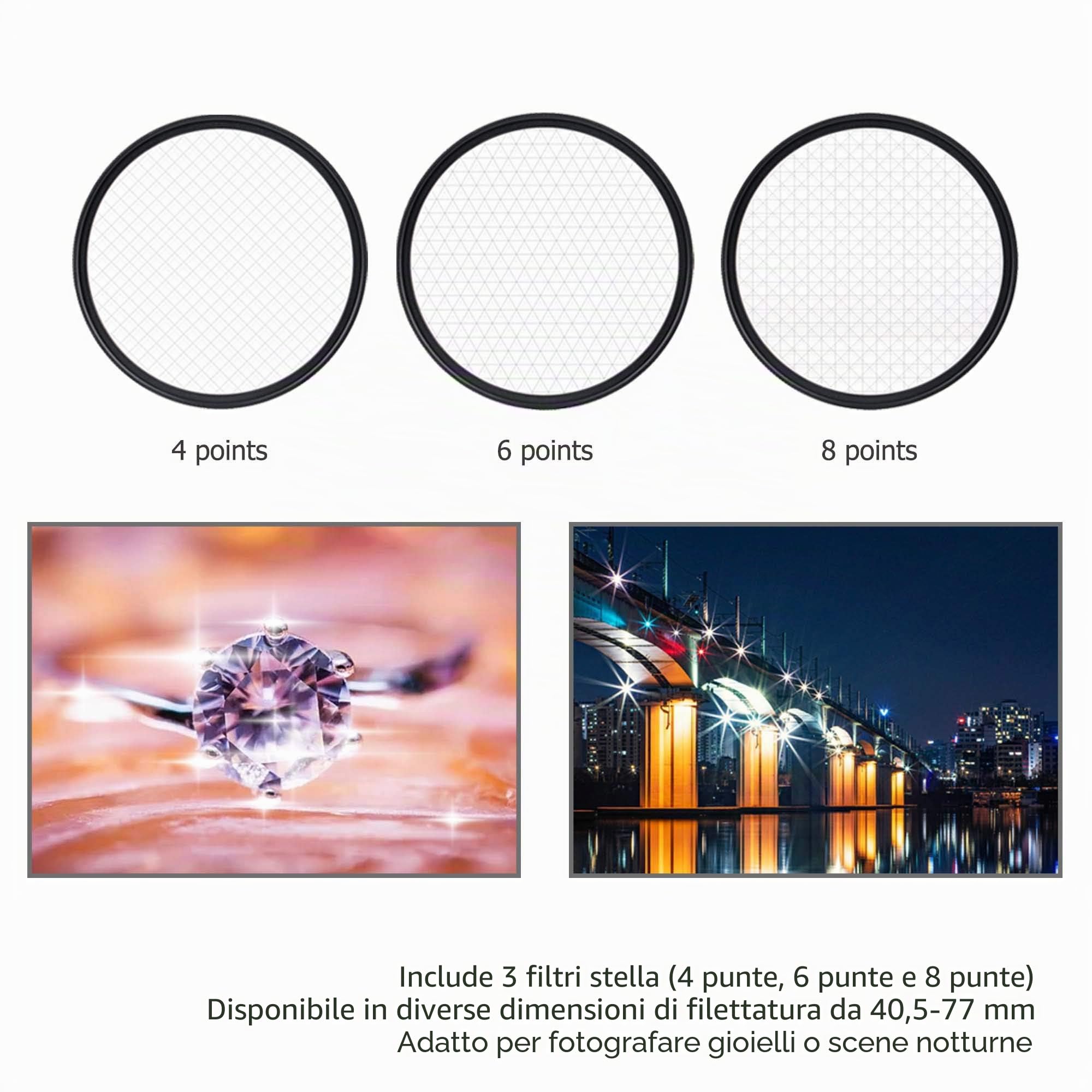 JJC Filtro Starburst regolabile da 67 mm (4+6+8 punti/3 pezzi) con custodia protettiva per fotografia scintillante Starlight Fotografia Cross Screen Filtri per obiettivi speciali