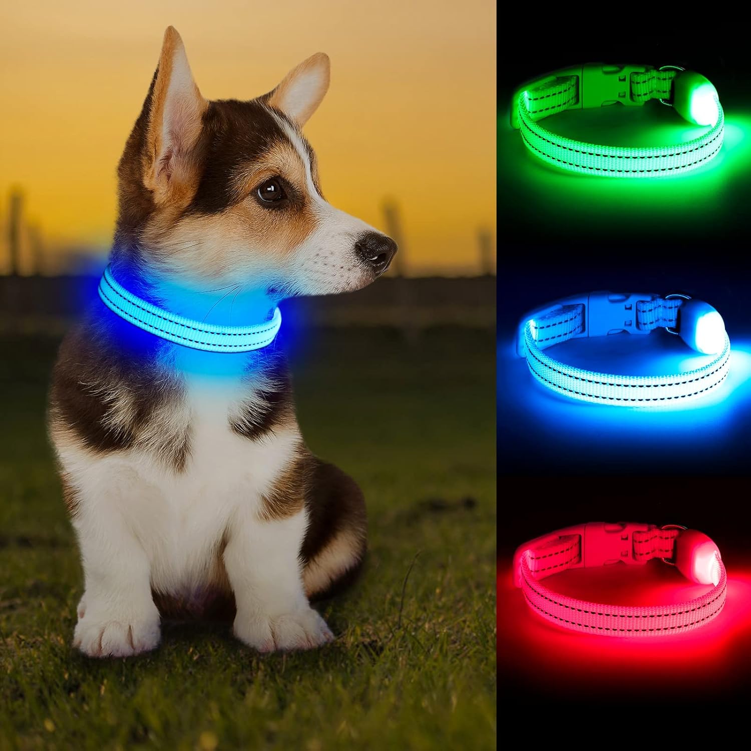 KOSKILL Dog Light Up Collar, Led Dog Collar Usb Rechargeable Waterproof