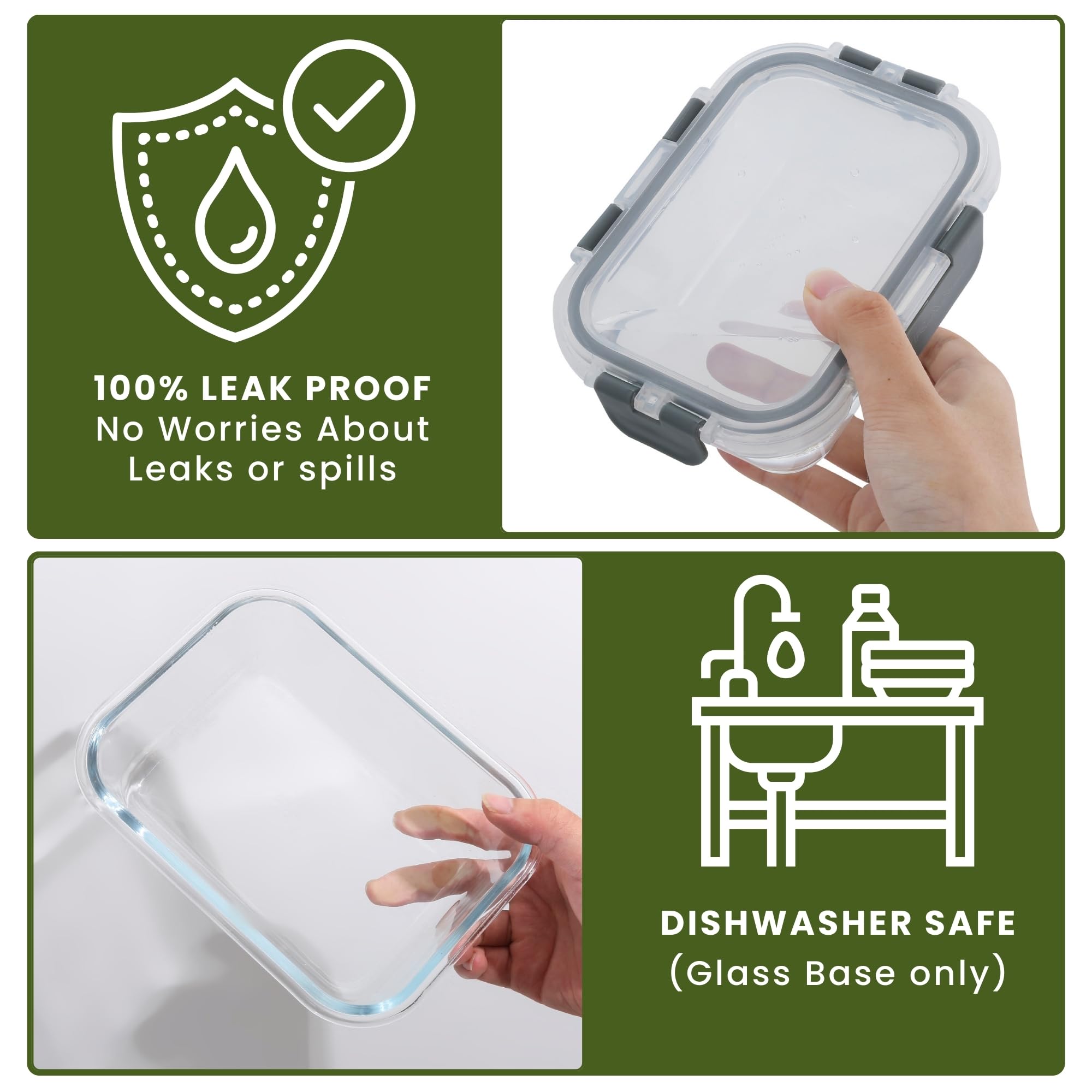 GRANZ Contenitori per alimenti in vetro, senza BPA, con coperchio ermetico a scatto, a prova di perdite, impilabili, ecologici, riutilizzabili, per microonde e lavastoviglie (5 m, 5 L)