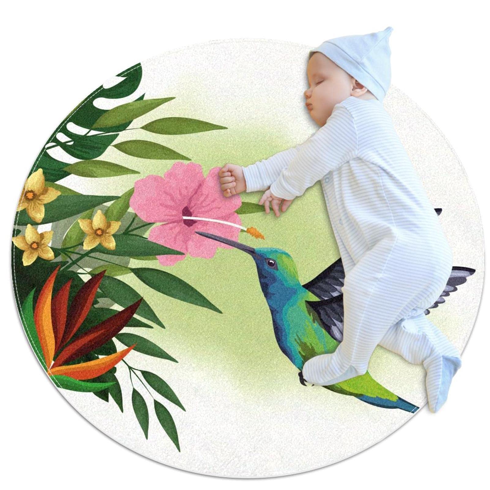 Tapis rond pour enfants JDEZ 80cm antidérapant et doux pour stimuler l'éveil des petits
