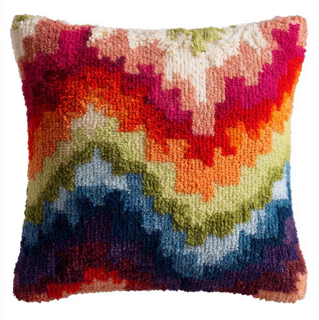 Henypt Latch Hook Craft Kit 17x17 Inch,Colorful Abstract Complete Embroidery Cushion Kit,Creative Craft Stress Relief Handmade Gift for Beginners