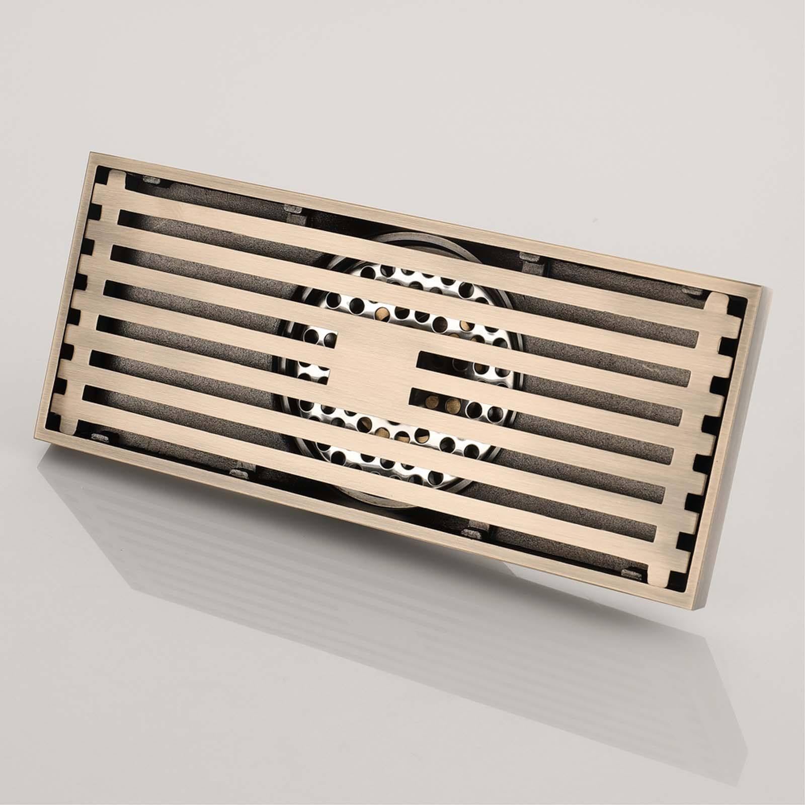Scarico Doccia a Pavimento Acciaio Inossidabile Piletta Doccia Rettangolo Piletta da Pavimento Rimovibile Scarico a Pavimento Bronzo Scarico del Pavimento 200 * 82mm Adatto per Balcone