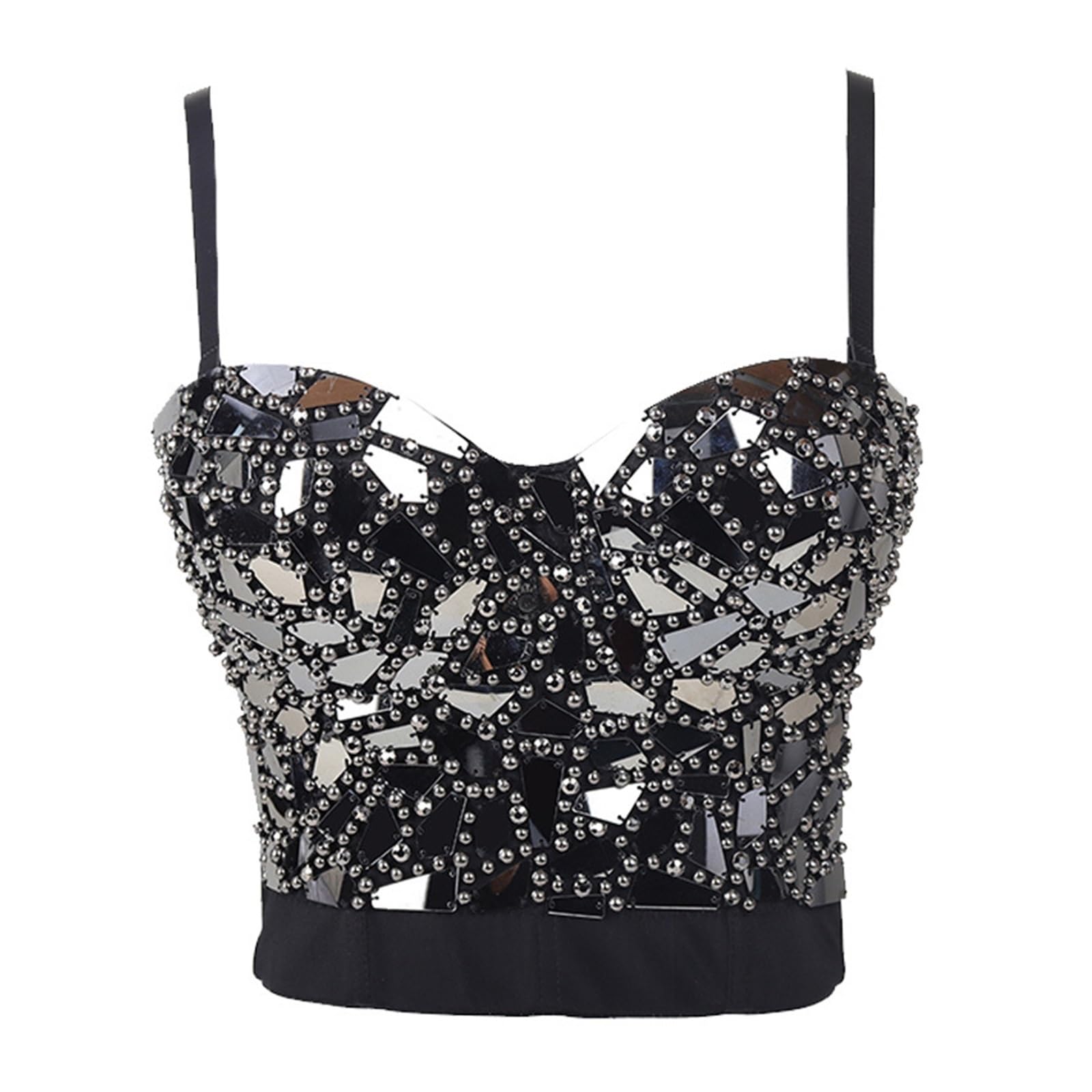 Pailletten Top Damen Damen Silber Pailletten Crop Top Strass Perlen Sexy Korsett Übergröße Karneval Party Camisole