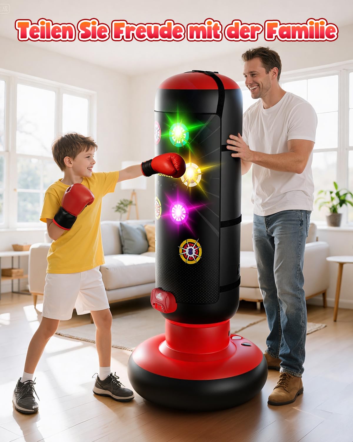 Saco de boxeo para niños, saco de boxeo de pie con música y luz, saco de boxeo interactivo, saco de boxeo hinchable con guante de boxeo, regalos para 6, 7, 8, 9, 10, 11, 12 años, niños, 2026
