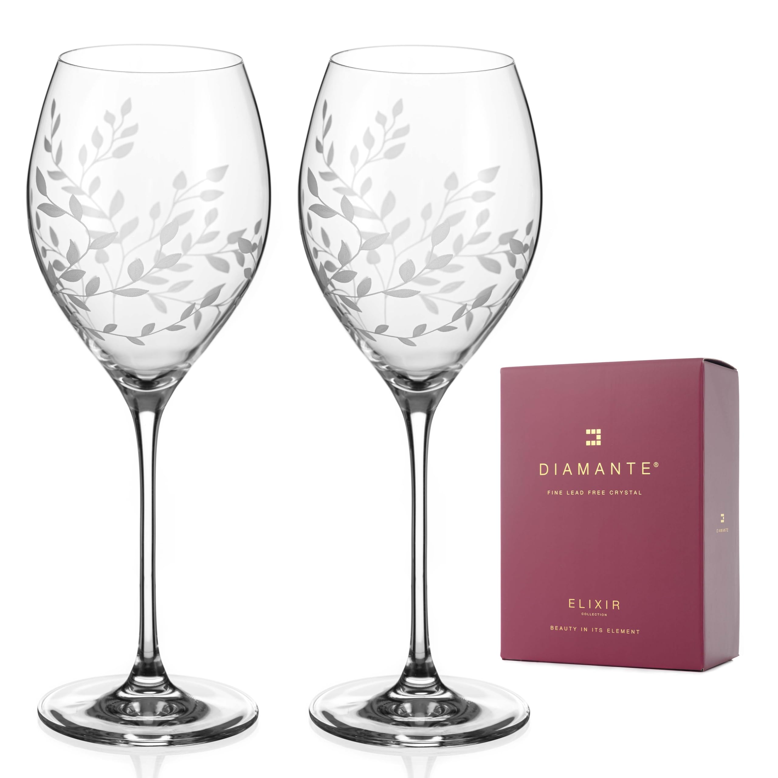 DIAMANTE Lot de 2 verres à vin en cristal – « Breeze » – Motif floral finement gravé 1603.352.ELX.A