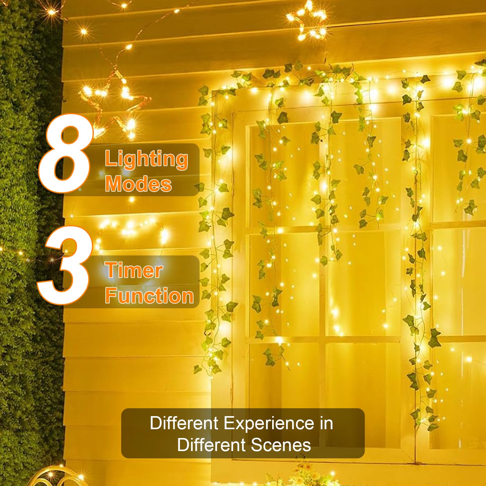 Cadena de luces LED para exteriores, 60 m, 600 ledes, luz blanca cálida, temporizador y mando a distancia | 8 modos de luz, 4 niveles de brillo y 3 funciones de temporizador, ideal para Navidad, bodas, fiestas, jardín y balcón