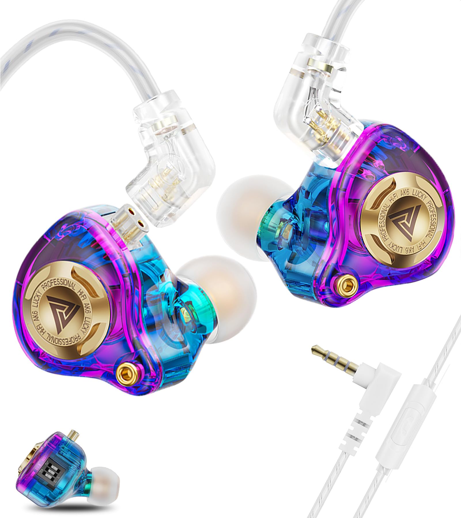 Auricolari da gioco cablati con microfono, driver dinamico HiFi da 11 mm, monitor in-ear HiFi regolabili a 3 vie, cavo staccabile, cuffie IEM con bassi profondi, isolamento acustico, per musicisti