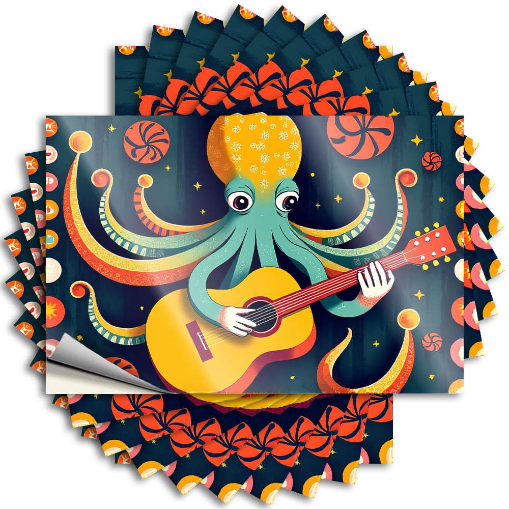 Sticker Accent Pool Decorations Outdoor Laptop an Octopus Playing A Guitar Surrounded By Colorful Candies. - No Residue Decals for Long(12X18CM)