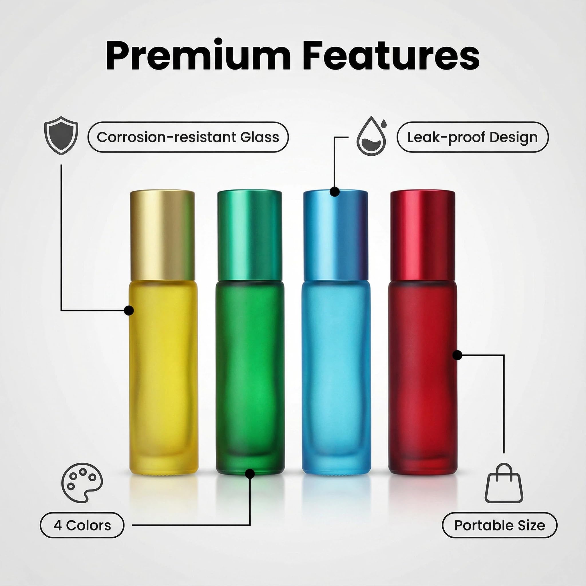 Rellenable Perfume Roll 10ml,Color Botellas de Aceite Esencial Frasco con roll-on vacío de 10 ml para aceites esenciales, perfumes, mezclas de aromaterapia, brillo de labios (7 colores)