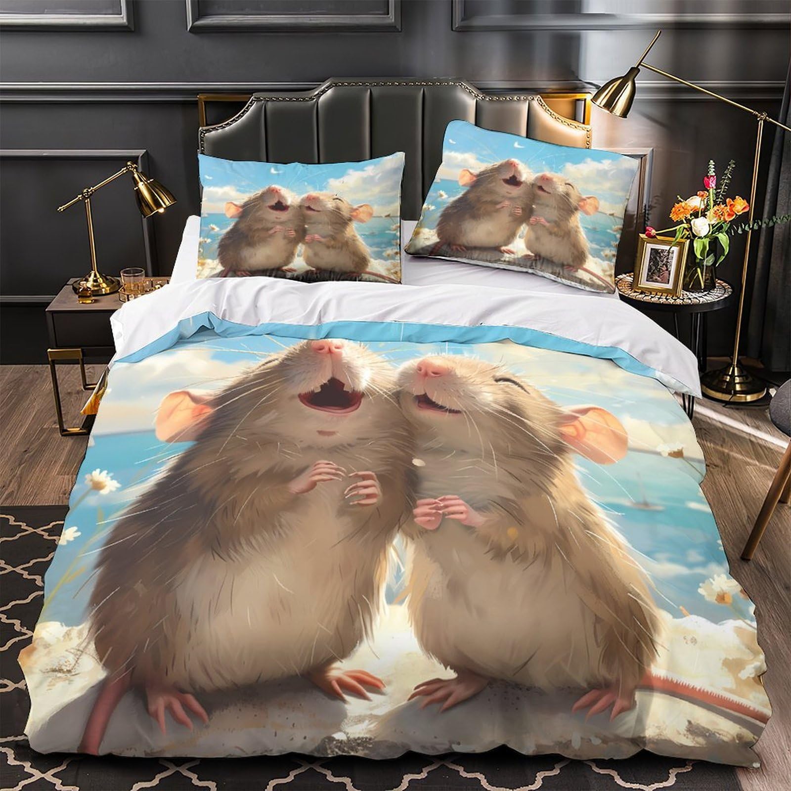 Housse de couette rongeurs 3D super king 260x220 cm avec 2 taies