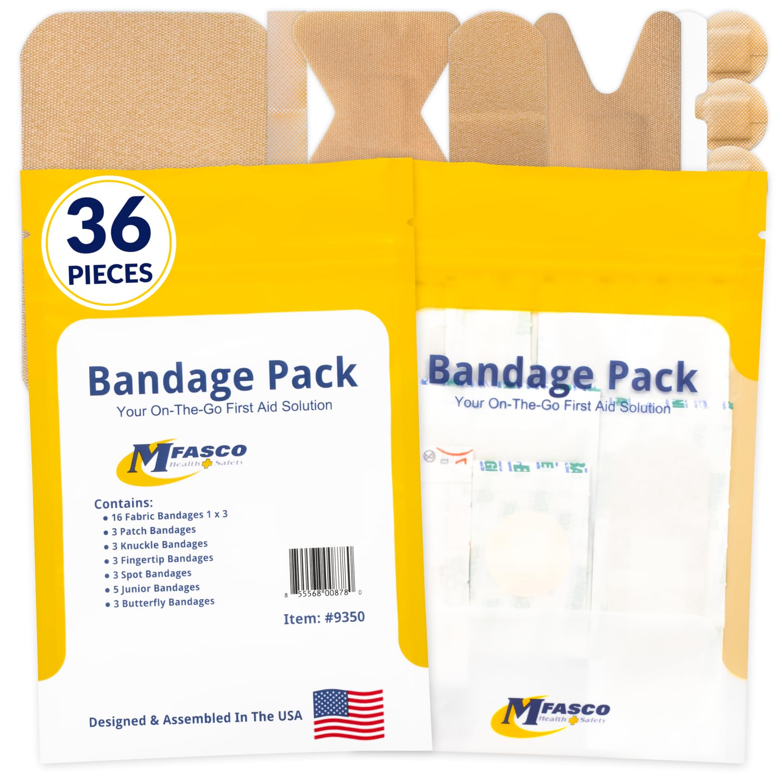 MFASCO First Aid Kit Bandage Refill Pack - Comprehensive Assorted Fabric Bandaids - Small Bandaids for On-The-Go Bandages & Bandaging Supplies - Reliable First Aid
