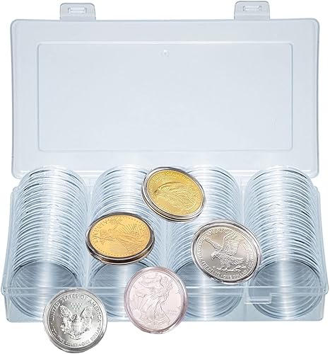 Miniatura 10 de Soporte para monedas de dólar plateado de 1.57 pulgadas, cápsulas de monedas de los Eagles de plata para coleccionistas con caja organizadora de
