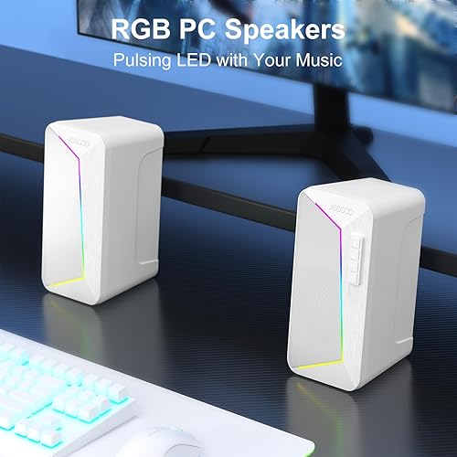 Miniatura 3 de Jeecoo Altavoces Bluetooth M30 para computadora de escritorio, con sonido estéreo nítido, modos LED dinámicos, control de fácil acceso, 10 W,