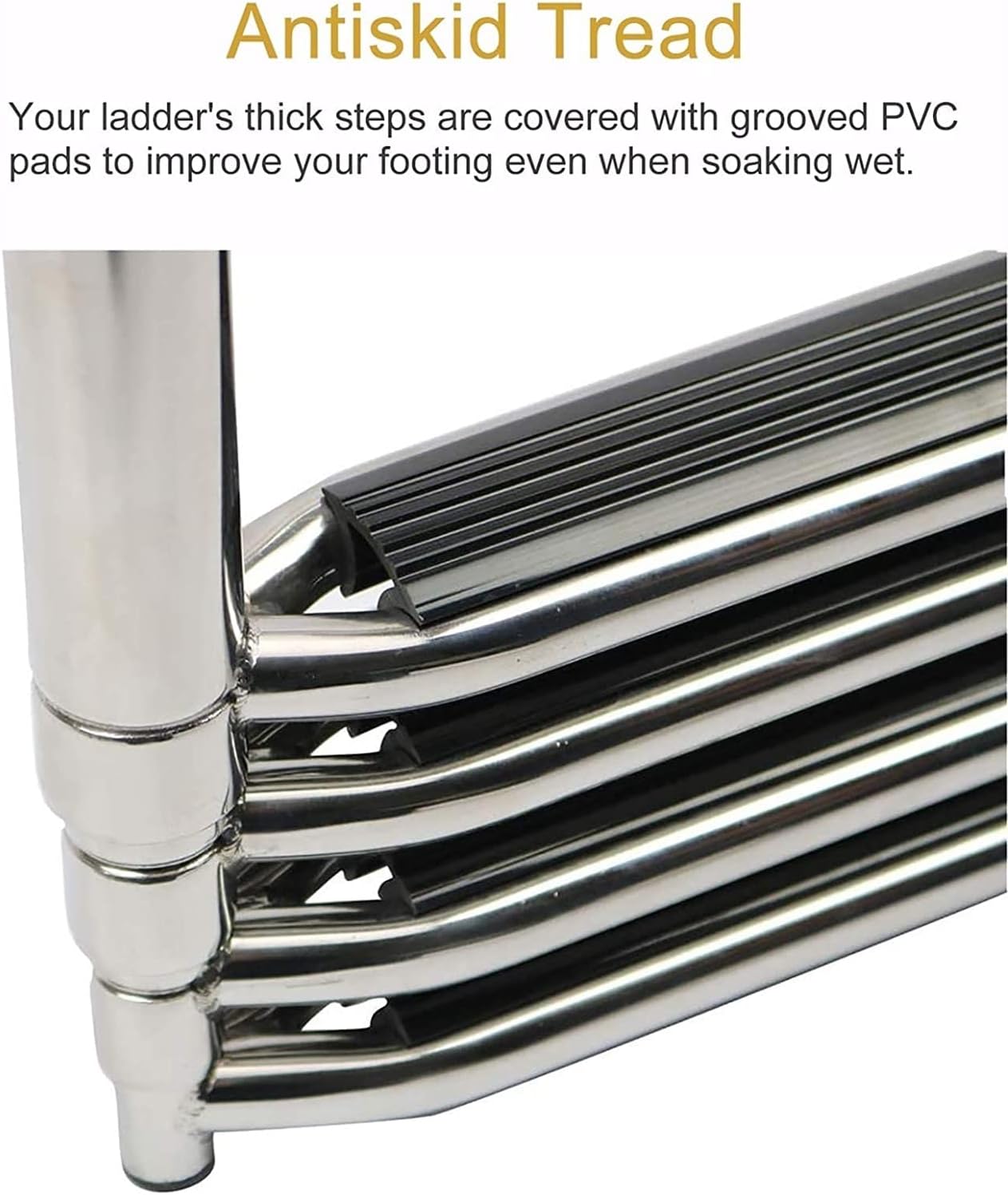 Dock Boat Ladders 4 Step Folding Pontoon Boat Ladder with Retaining Strap, Heavy-Duty Polished Deck Ladder with Pedal Hand Railing Ladder,for Marine Yacht/Swimming Pool