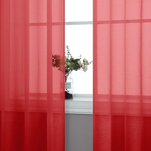 Miniatura 4 de Mrs.Naturall Cortinas semitransparentes y transparentes con ojales de 84 pulgadas con purpurina roja brillante y para decoración de dormitorio y