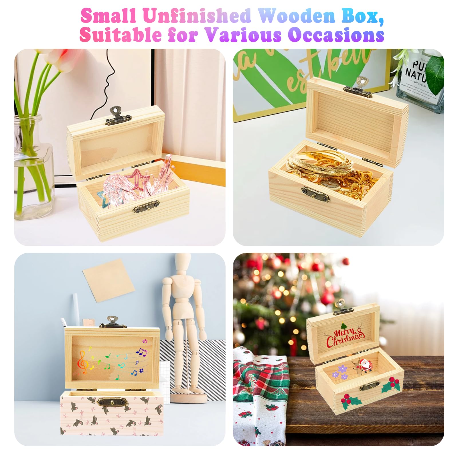 Petite Boite en Bois - 6 Mini Coffres au Trésor Non Finis avec Couvercles, Mini Cadeau Anniversaire Enfant, Boite Decorative pour Objets d'artisanat à Peindre-9 x 5,5 x 5 cm (2.6p-arch)