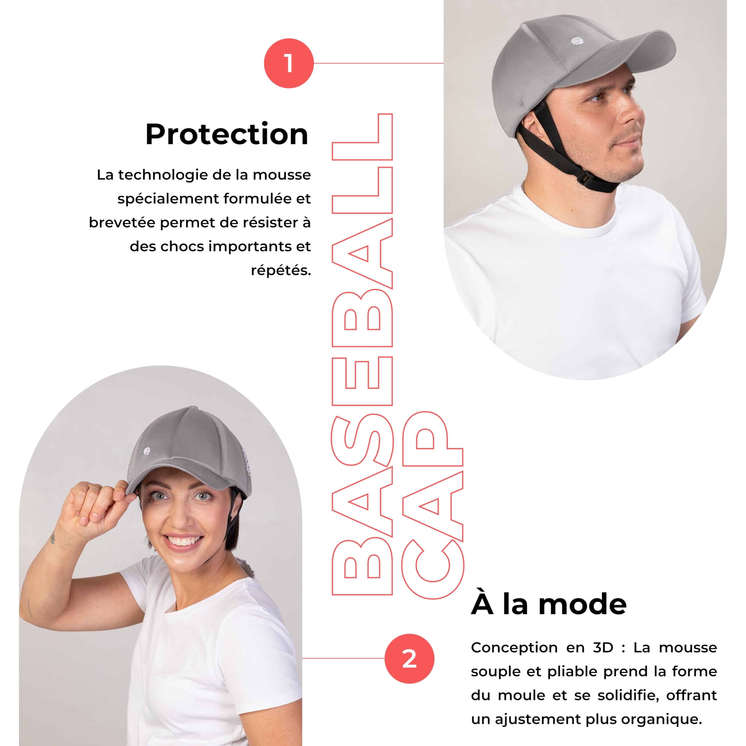 Ribcap Casquette Baseball Platine | Casque Souple pour épilepsie et Chutes