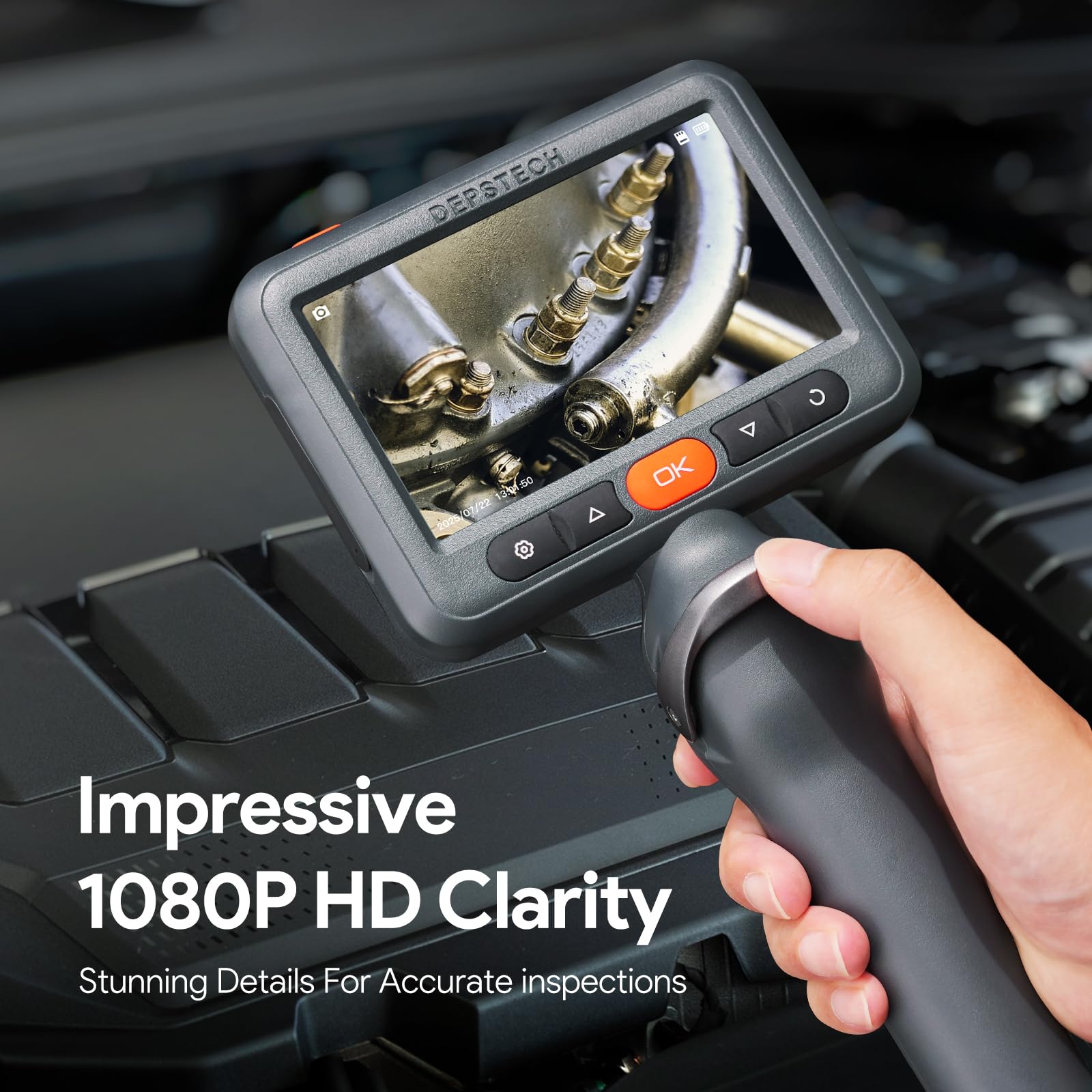 DEPSTECH Cámara Endoscópica con IPS 5", Cabezal 210 y Sonda Ultrafina 6.2mm | Boroscopio con Cable Semirrígido 1.5m, 8 LEDs Regulables y Impermeable IP67 para Inspección de Tuberías y Cavidades de Pared