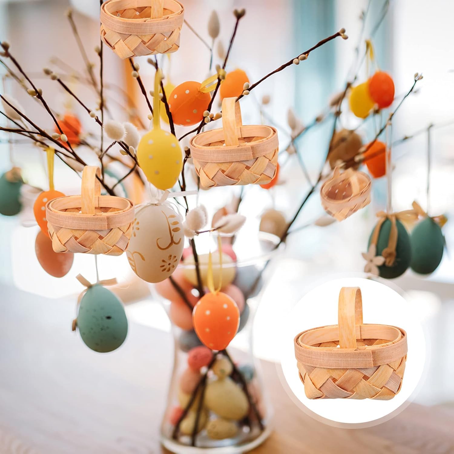 36 Stück gewebte Mini-Körbe mit Griffen, Bauernhaus, kleiner Korb, Hochzeitskörbe, Aufbewahrungskorb für Hochzeit, Party, Gastgeschenke, Baumdekoration, Basteln, Holz