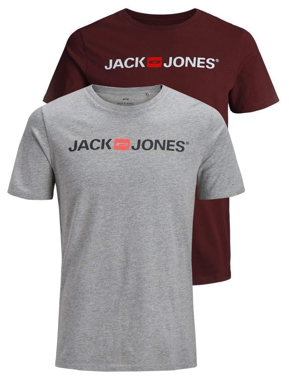 JACK & JONES Men's JJECORP Logo TEE SS Crew Neck, Light Grey Melange/2-PACK W.PO, XXXL