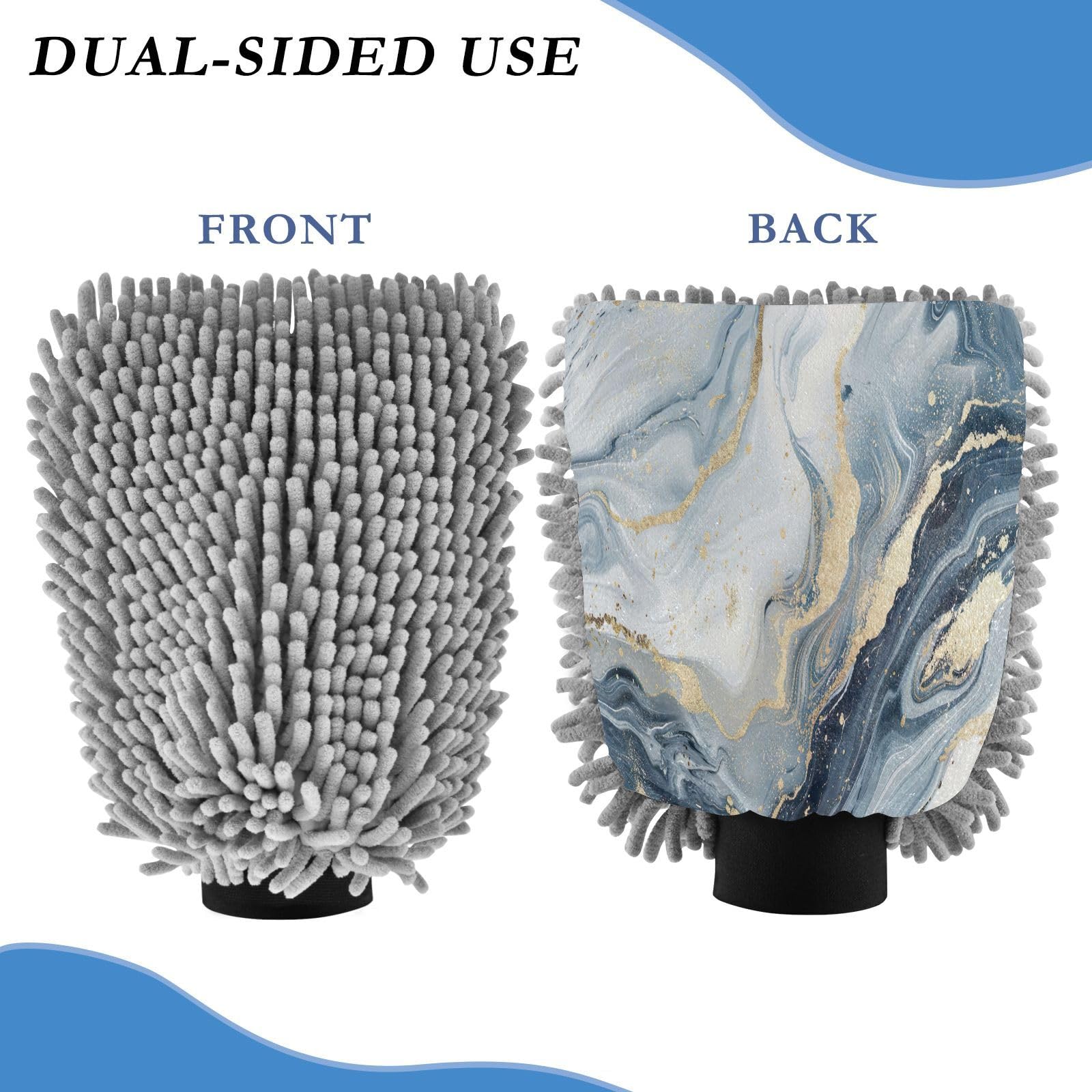 GakkiGii Fresh Marble 2 Pack Microfiber Car Wash Mitts, Dual-Sided Chenille Gloves, Scratch-Free for Auto Detailing & Home Cleaning, M