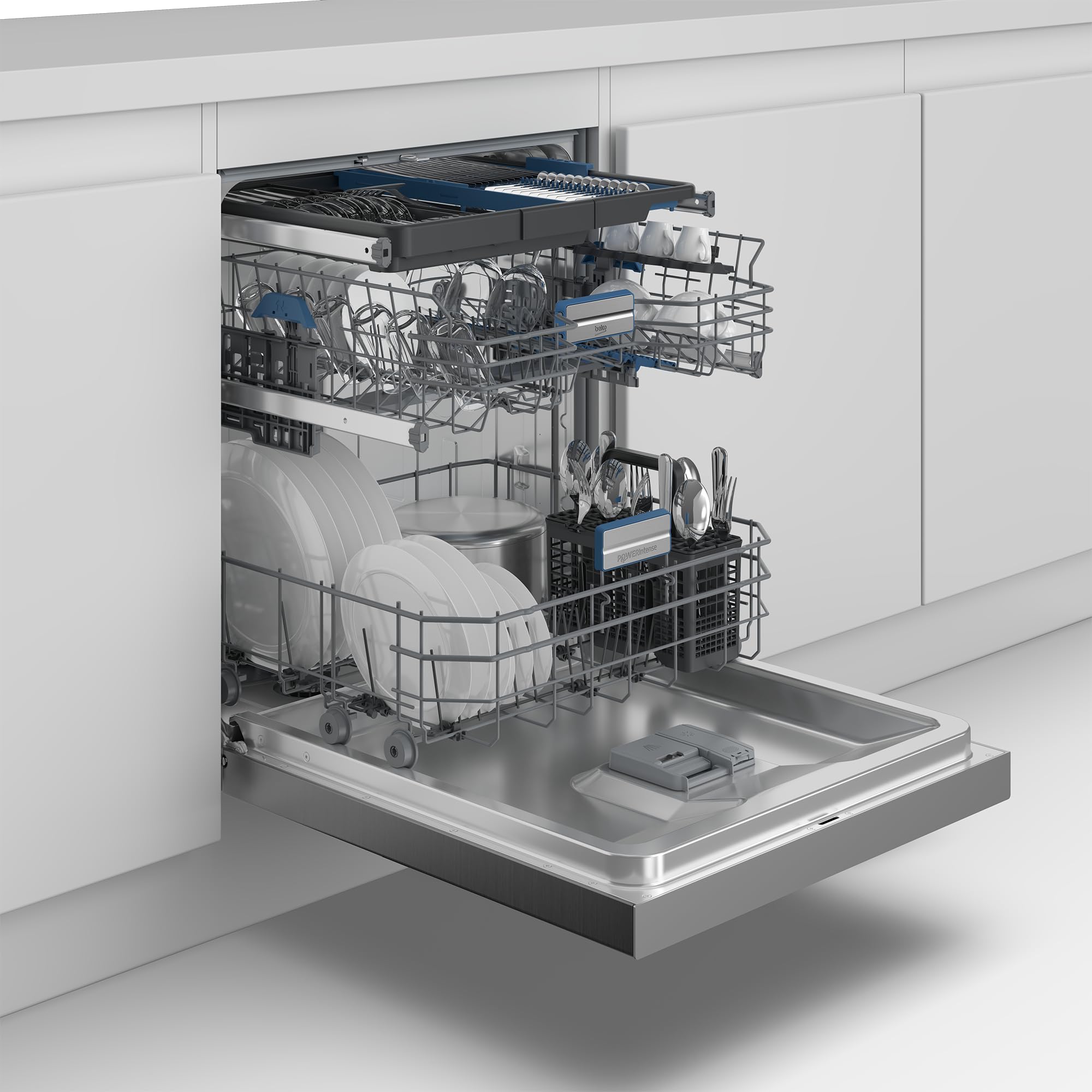 Beko BDDN36561XP Geschirrspüler 60 cm, unterfähig, für 15 Maßgedecke, 5 Programme, 6 Zusatzfunktionen, 3 Spülebenen, PowerIntense, SilentWash, SelfDry, Programm für halbe Beladung, edelstahl