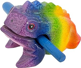 5" Wooden Frog Percussion Instrument - Guiro Rasp Tone Block Thailand Handcraft Musical Lucky Frog Home Office Decoration Nice Gift (Rainbow)