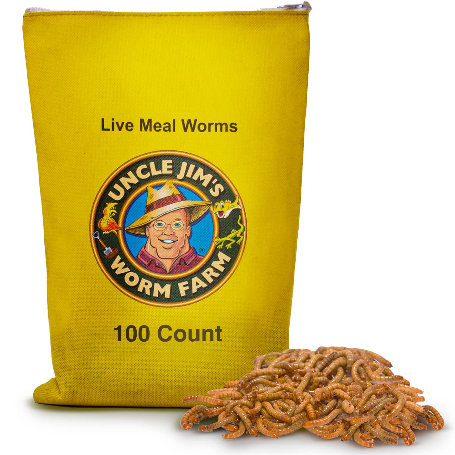 Uncle Jim's Worm Farm 100 Count Mealworms for Reptiles and Chickens | Mealworms for Feeding Lizard, Gecko, Bearded Dragons, Chickens, Birds, and More | Suitable for Fishing Bait