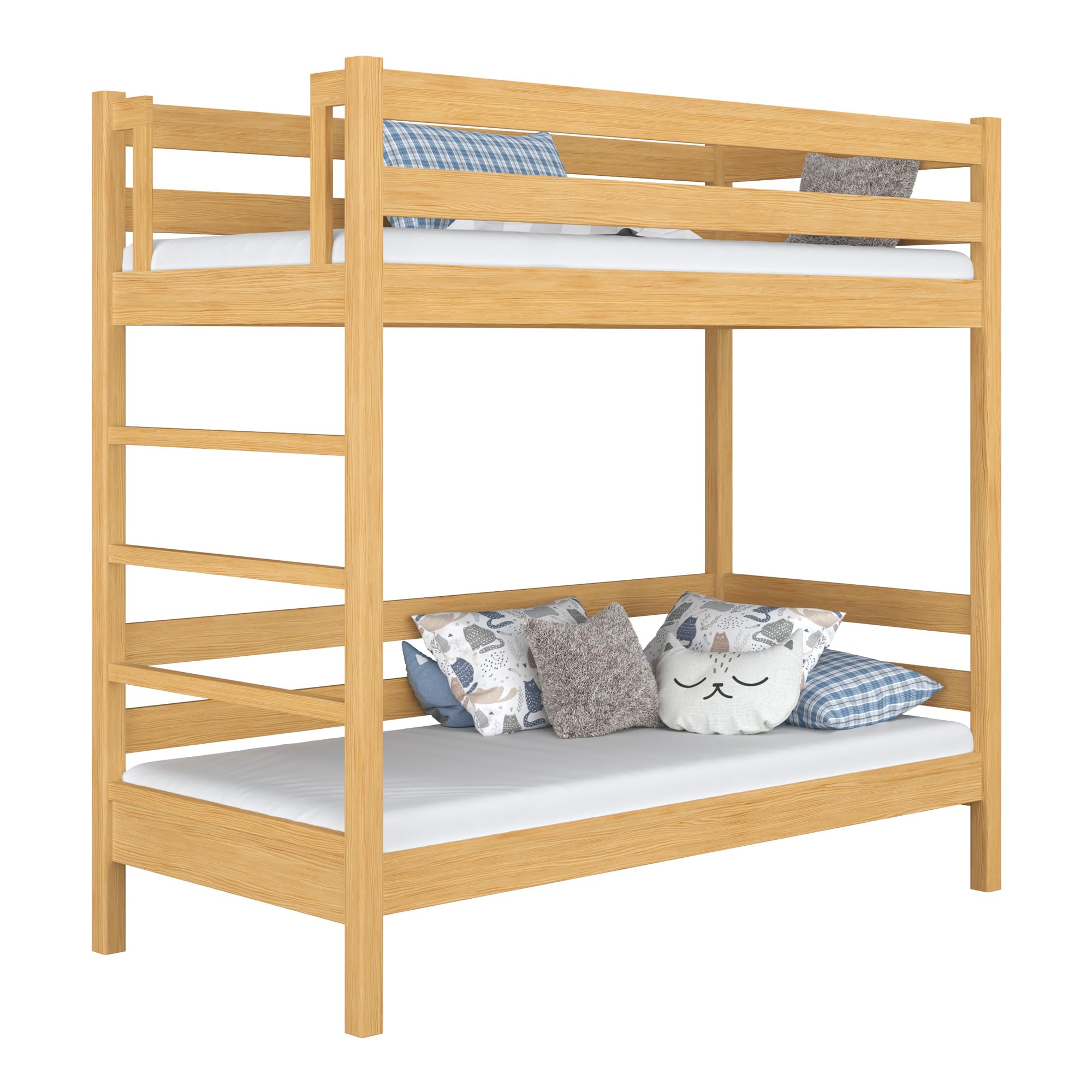 N03 Letto a castello 90x200, 100% Legno massello, Letto a soppalco per bambini e adulti, Vernici alta qualità ed ecologiche, 2 Strutture inclusa, Pino naturale