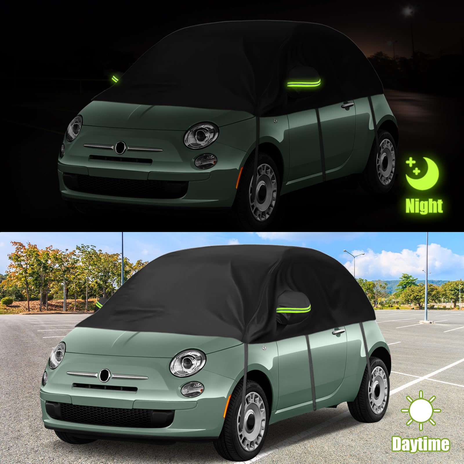 Autoabdeckung Ersatz für VW Up Toyota Aygo Kia Picanto Citroen C1, Universelle Sonnenfest Hälfte Halbgarage UV Beständige Halbe Auto Abdeckplane Staubdicht Schneefest Outdoor Indoor