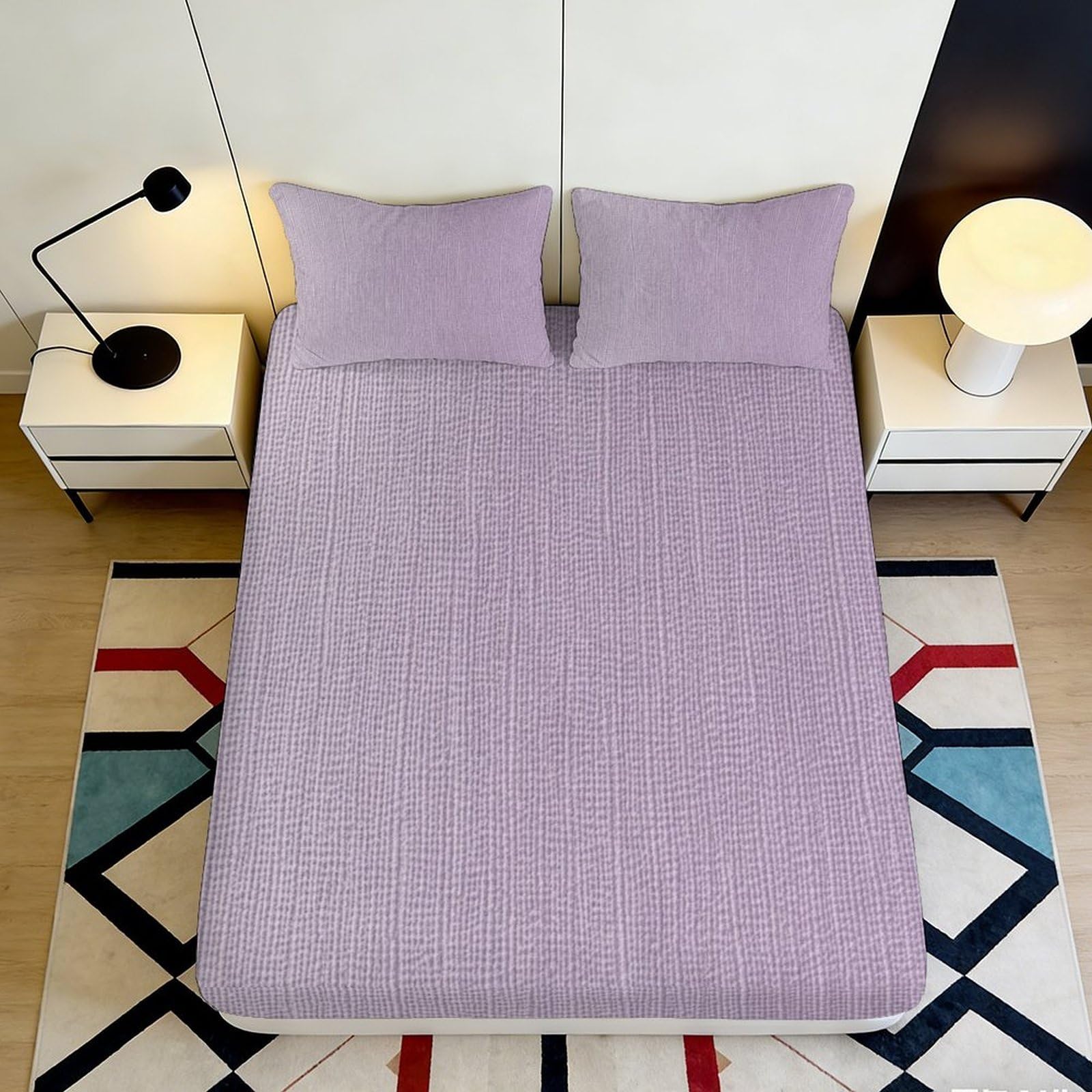 3D Printed Purple Gradient Stripe Fitted Sheet Microfiber Deep Pocket Bedroom Purple Mattress Fitted Cover Non-Slip Elastic Hem Washable 200x200x25cm