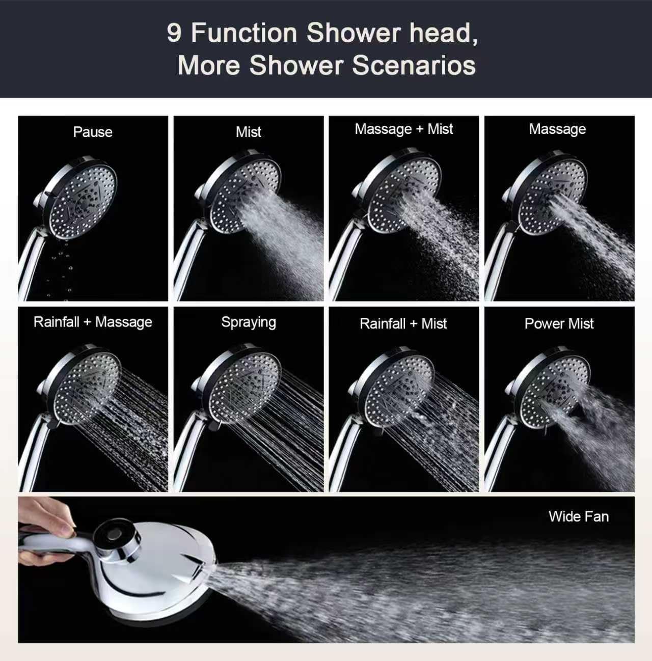 Magnetic Shower Head with Handheld:High Pressure10-setting Handheld Shower Head,Magnetic Bracket,59 Inches Stainless Steel Shower Hose. (Basic Model, Chorme)