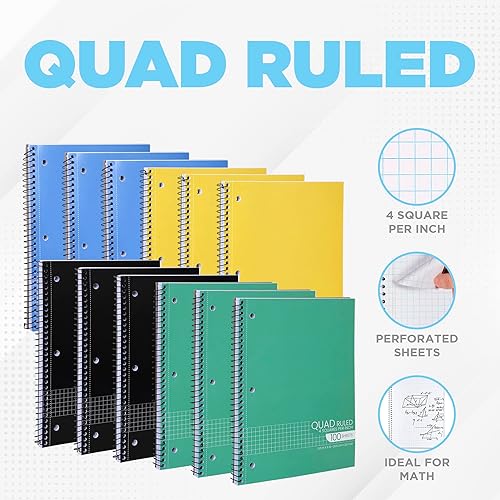 Miniatura 2 de Cuaderno de espiral de papel cuadriculado, cuadrícula cuadriculada, papel blanco, páginas perforadas, 10.5 x 8 pulgadas, 1 sujeto encuadernado con