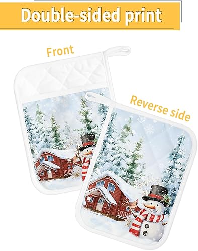 Miniatura 9 de Juego de 5 soportes para ollas de Navidad para cocina, antideslizantes y aislantes de calor, juego de agarraderas de tela de toalla con bolsillo,