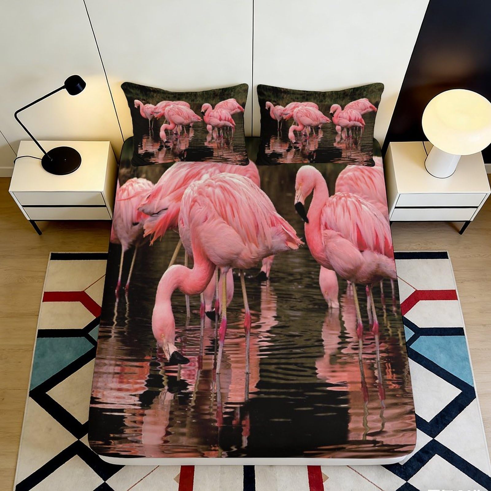 Pnayamiorkfel Style-7 3D Printed Pink Flamingo Fitted Sheet Microfiber Soft Bed Cover For Bedroom Guest Room Dorm Mattress Protection Decor 90X200x25cm
