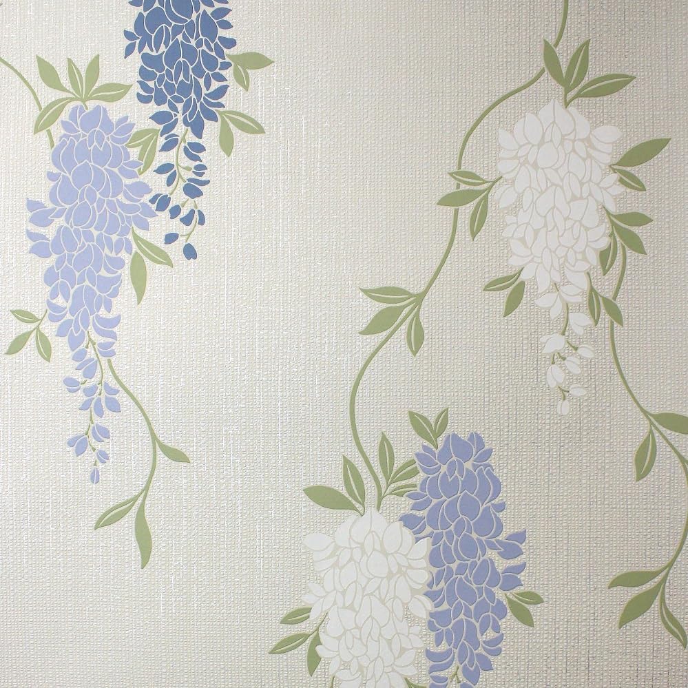 Fine Decor FD43674 Wisteria Floral Blue Wallpaper, Blue