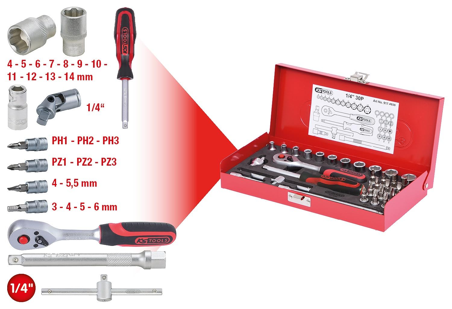 KS Tools 917.4030 - Pack de 30 piezas con llaves de vaso hexagonal Classic (tamaño: 1/4")