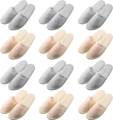 Geyoga 12 pares de pantuflas de casa para invitados, antideslizantes, desechables, para viajes, lavables, reutilizables, para hotel, dama de honor,