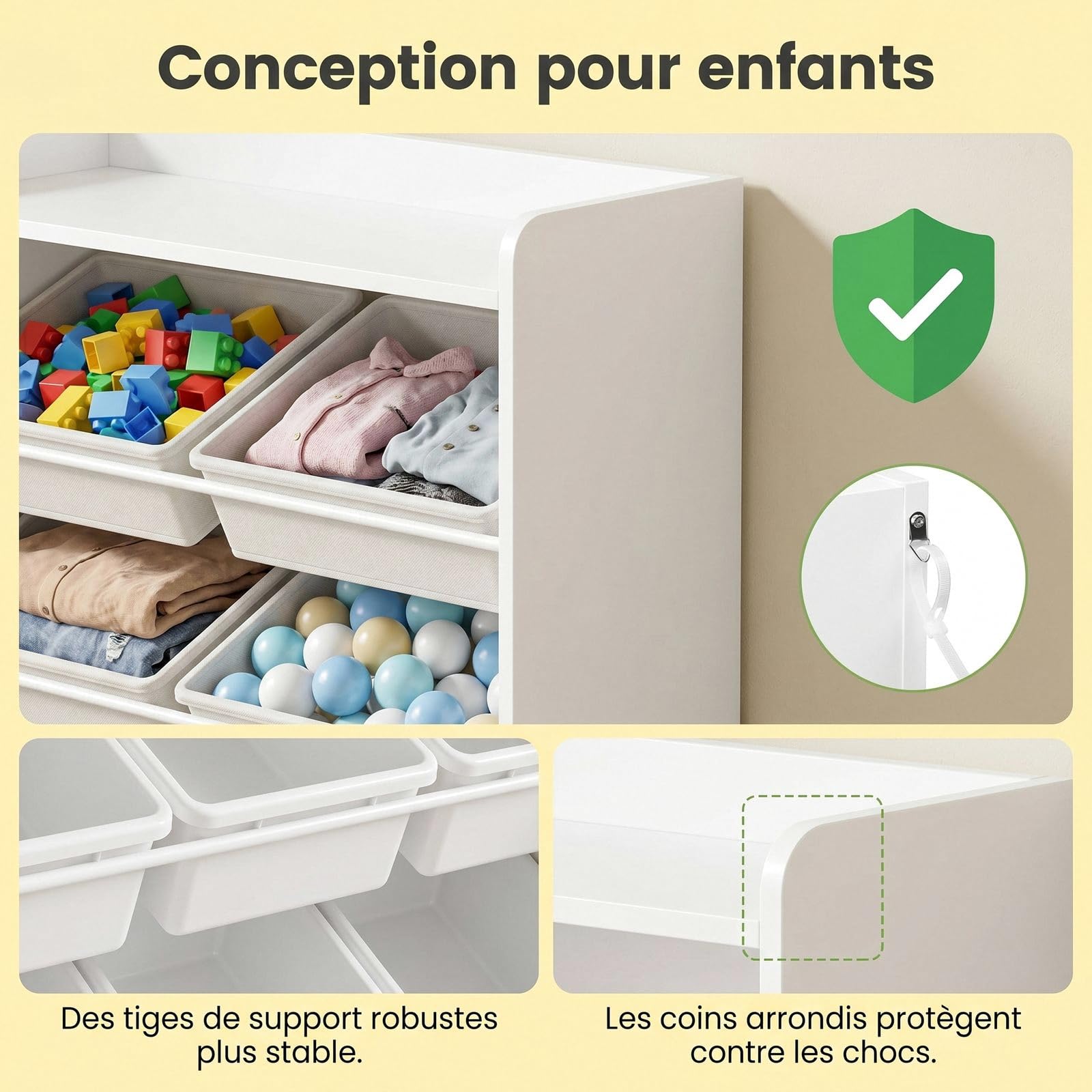 FOREHILL Meuble de Rangement Jouets Enfant Bibliothèque Enfant avec 8 Boîtes Amovibles 9 Étagères Organisateur de Jouets pour Chambre d’Enfant Salle de Jeu Blanc