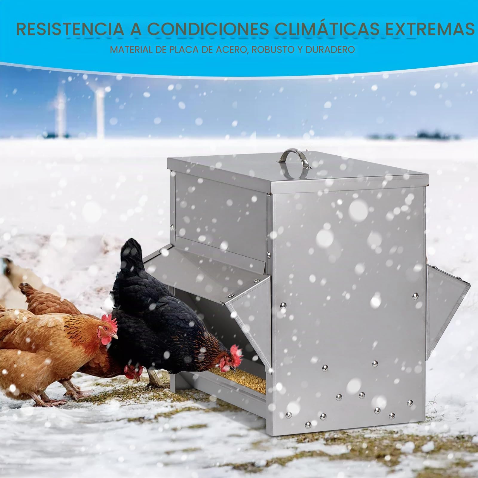 Alimentador automático de pollo de 25 kg, alimentador de aves de corral galvanizado con tapa y tapón, sin desperdicios, comedero de gravedad para pollo, pato, aves de corral