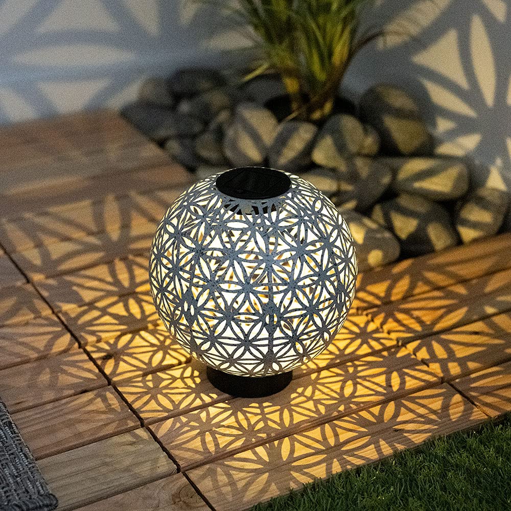 Kugelsolarleuchten für Außen Solarlampe orientalische Kugel LED Gartenkugeln Solar, Beton Optik in weiß Lichteffekt, 1x LED warmweiß, DxH 20x21 cm