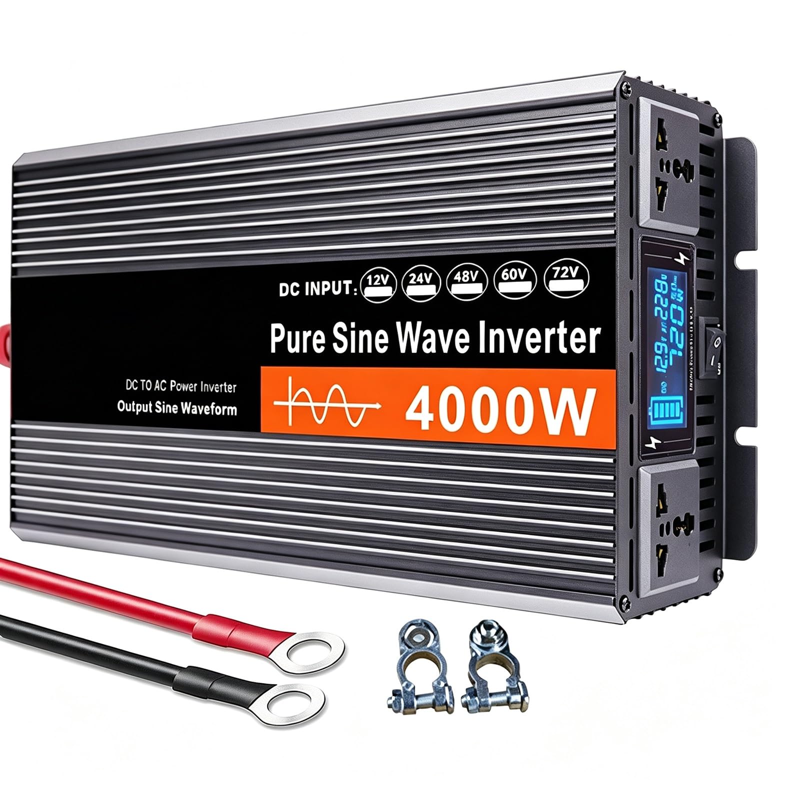 Inverter Di Potenza A Onda Sinusoidale Pura Da 3000W/4000W/5000W/6000W | Convertitore Tensione Per Auto, Con Display A Led, Prese Ca, Ventole Raffreddamento Per Camper Camion Auto(12V,4000W)