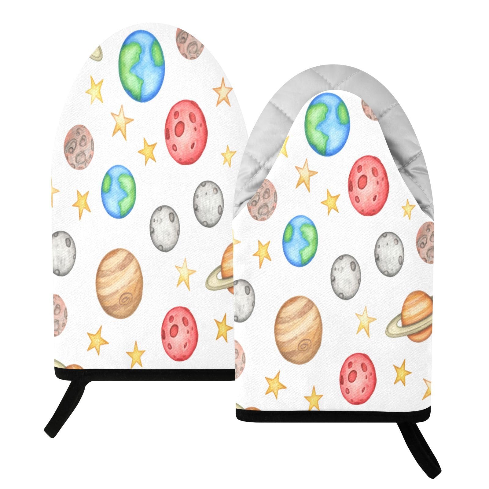 BURSTDDY Cartoon Planet (2) Oven Mitt,Heat Resistant Kitchen Mitts for Cooking