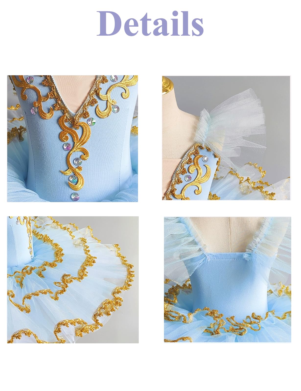 AOQUNFS Niñas Lentejuelas Brillantes Bordado Camisola Tutu Faldas Bailarina Lago de los Cisnes Actuación Disfraz,MTB-109