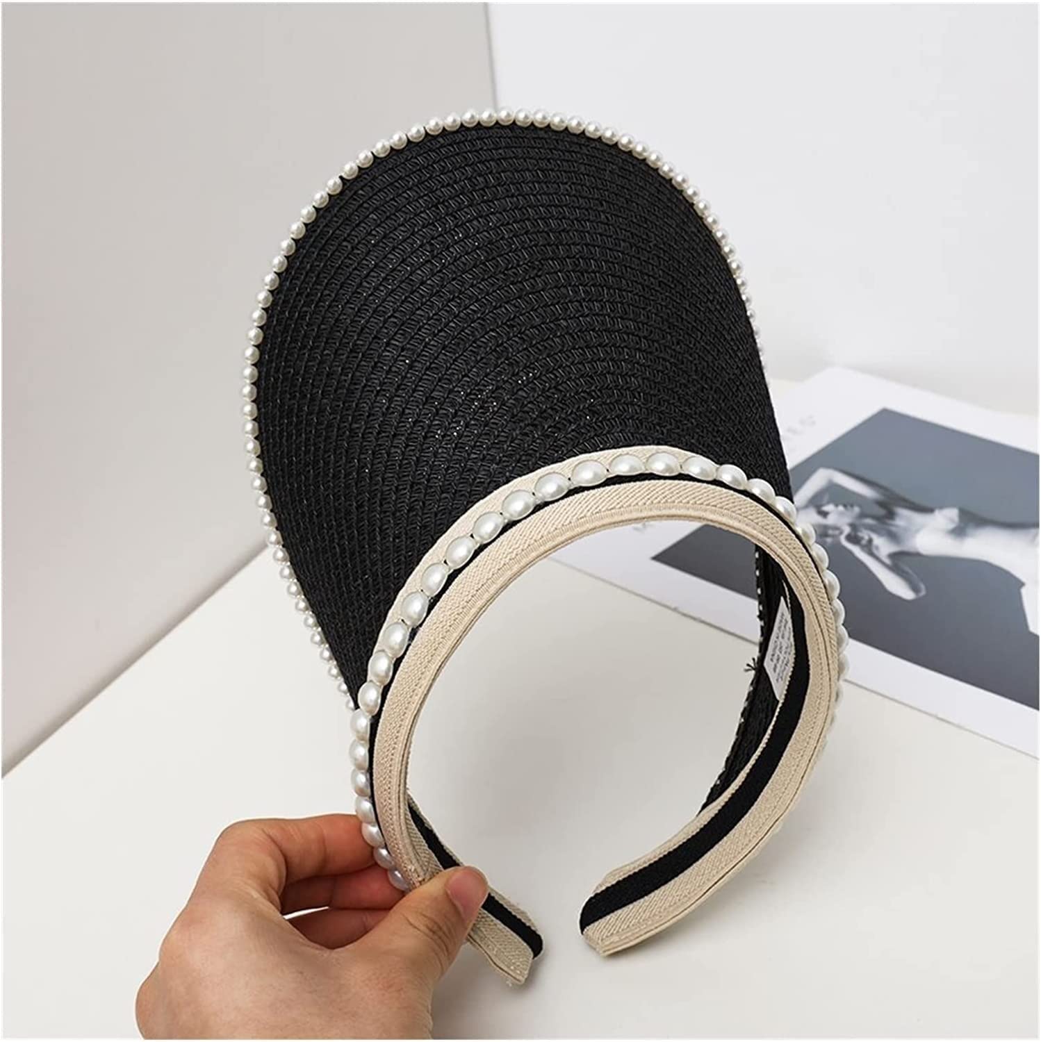 Casquette Visiere Femme, Summer Chapeau De Soleil Haut Vide D'été pour Femmes À Larges Bords Perle Plage Pliable, Chapeau de Plage