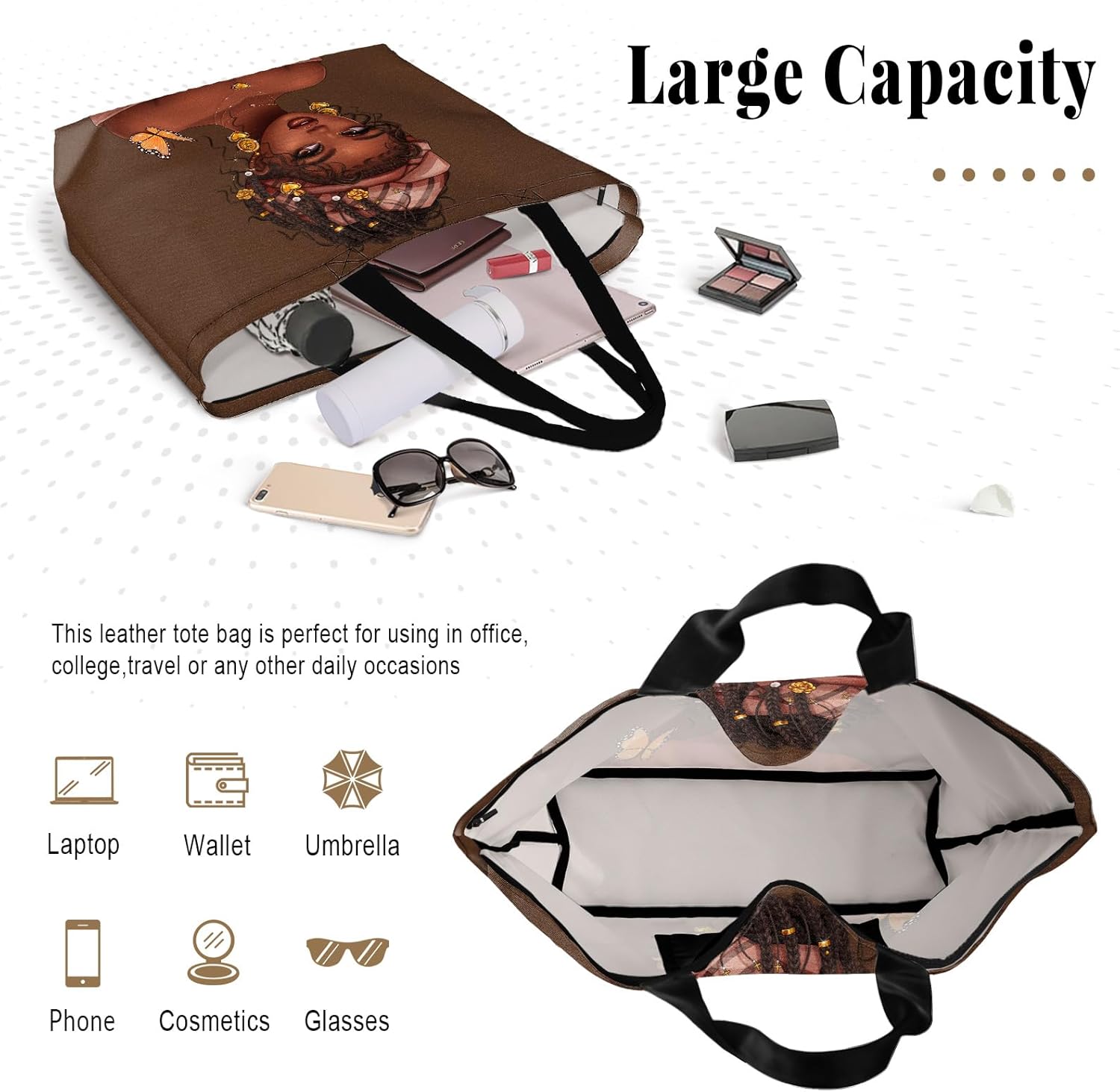 African American Black Women Tote Bag Black Girl Magic Shoulder Handbag For Work Travel Beach Shopping - Image 6