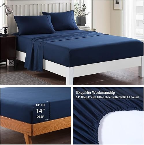 Miniatura 4 de JML Juego de sábanas de microfibra de 4 piezas de 3000 hilos, bolsillo profundo de hasta 14 pulgadas, suave, resistente a las arrugas y a la